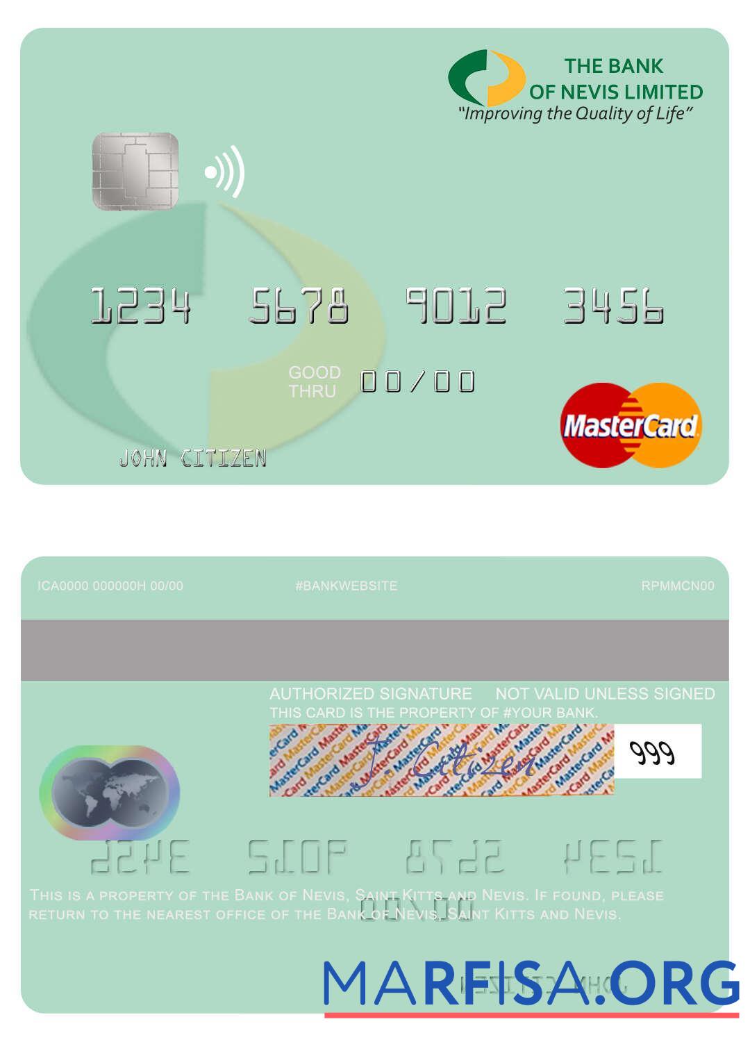 Downloadable Saint Kitts and Nevis Bank of Nevis mastercard template